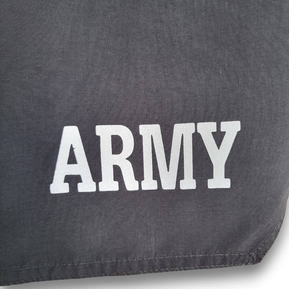 US Army PT Shorts Large Black Old Style Reflective Logo Nylon Lined - Picture 3 of 5
